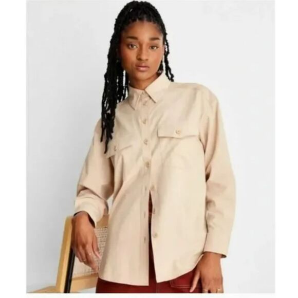 511 Beige Button-Up Long Sleeve Utility Shirt Jacket Fall Winter Layering Top - Picture 1 of 5